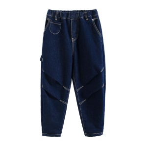 Jeans pour garçons, taille ample en cuir bleu