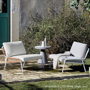 Canapé d'extérieur en osier avec tissu imperméable et support en aluminium