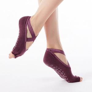 FANSHIJIE Chaussettes de yoga avec bande croisée à bout ouverts et antidérapantes en silicone