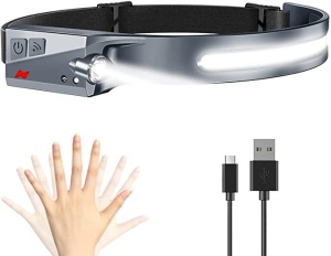 Lampe frontale de course de nuit à double source lumineuse, étanche et rechargeable par USB.