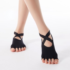 FANSHIJIE Chaussettes de yoga avec bande croisée à bout ouverts et antidérapantes en silicone