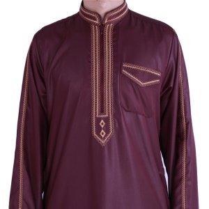 Costumes islamiques pour hommes ensemble de deux pièces avec bordure brodée polyester et coton