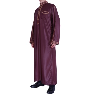 Costumes islamiques pour hommes ensemble de deux pièces avec bordure brodée polyester et coton