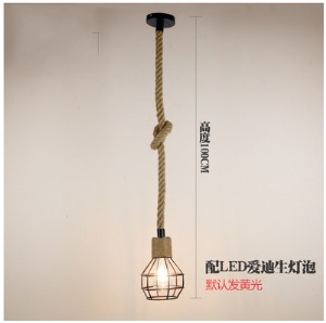 Ampoule sur corde de chanvre  en fer forgé lumière décorative d'intérieur