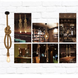 Ampoule sur corde de chanvre  en fer forgé lumière décorative d'intérieur