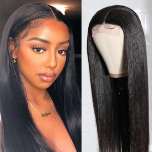 Perruque aux  cheveux  synthétiques lisses avec closure lace frontale