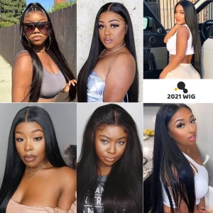 Perruque aux  cheveux  synthétiques lisses avec closure lace frontale