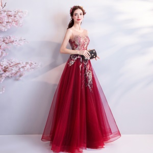 TIANSHIJIAYI Robe de soirée en filet rouge