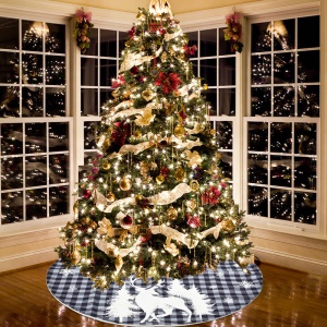 JINMINGGUAN tapis  d'arbre de Noël motif à carreaux super doux wapiti