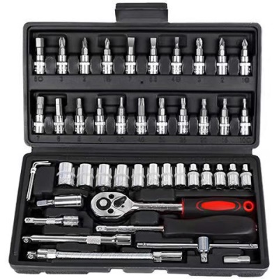 SNJUE kit d'outils de réparation automobile Jeu de 46 pièces Clés à cliquet en acier chrome-vanadium
