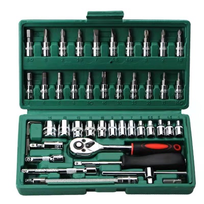 SNJUE kit d'outils de réparation automobile Jeu de 46 pièces Clés à cliquet en acier chrome-vanadium