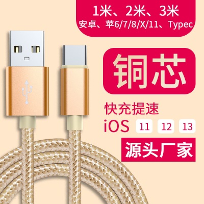 Câble USB pour téléphone portable 1 m en nylon tressé Cordon USB
