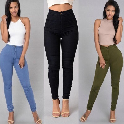Pantalon Jean femme taille haute coton serré
