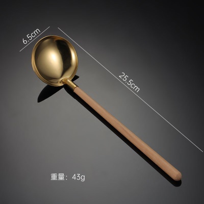 Louche à soupe en  acier inoxydable avec poignée en bois