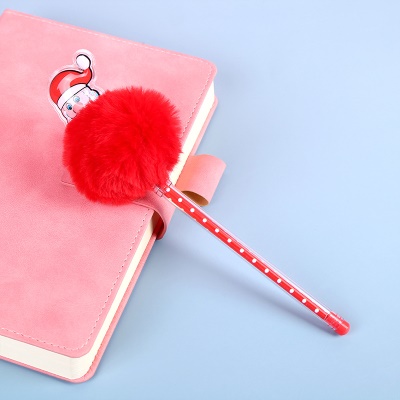 Stylo à bille avec boule de cheveux multicolore