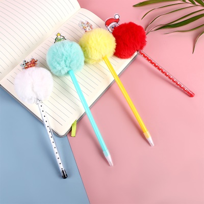 Stylo à bille avec boule de cheveux multicolore