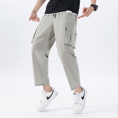 Pantalon droit stretch en soie de glace Pantalon décontracté