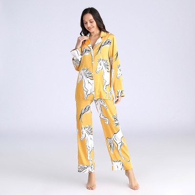 Pyjama en cardigan en soie pour femmes manches longues ensemble de deux pièces