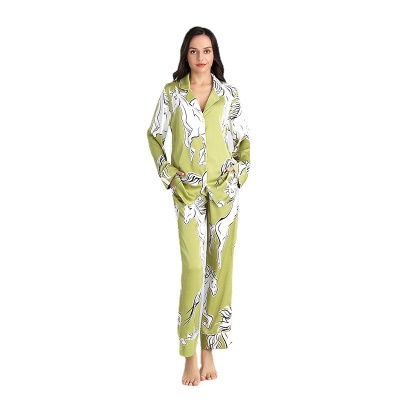 Pyjama en cardigan en soie pour femmes manches longues ensemble de deux pièces