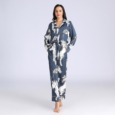 Pyjama en cardigan en soie pour femmes manches longues ensemble de deux pièces