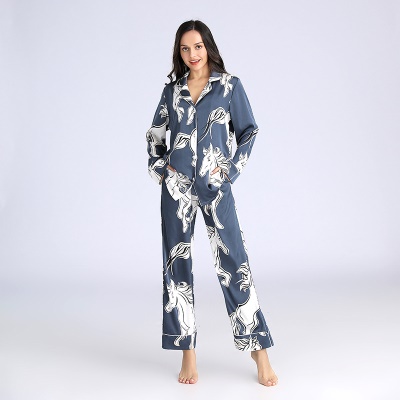 Pyjama en cardigan en soie pour femmes manches longues ensemble de deux pièces