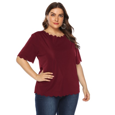 Top femme avec bord ondulé couleur unie tissu Goni droit