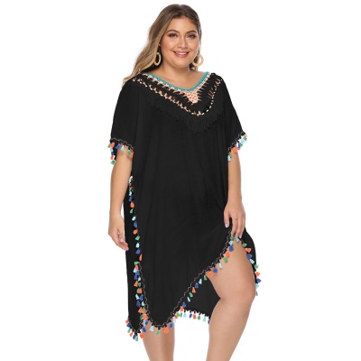 robe main crochet patchwork couleur franges lâche