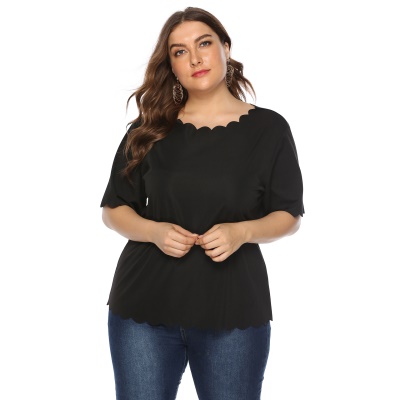 Top femme avec bord ondulé couleur unie tissu Goni droit