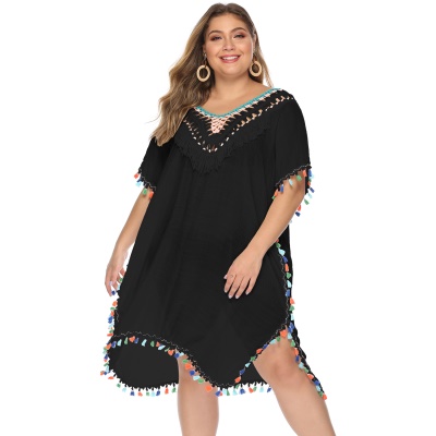 robe main crochet patchwork couleur franges lâche
