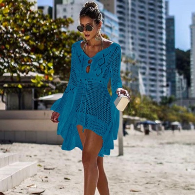 Robe plage  sexy à col V et manches amples  bikini