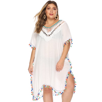 robe main crochet patchwork couleur franges lâche
