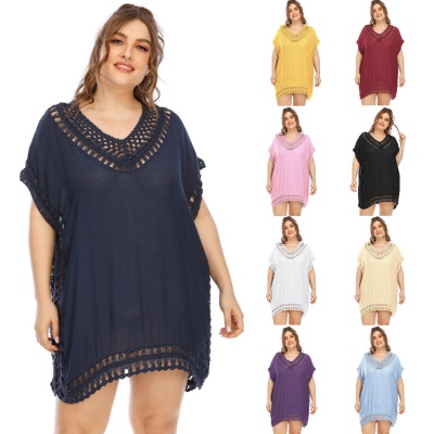 Femme robe main crochet patchwork ajouré ample