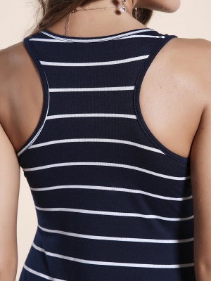 Robe pour femme à rayures sans manches en coton mélangé long