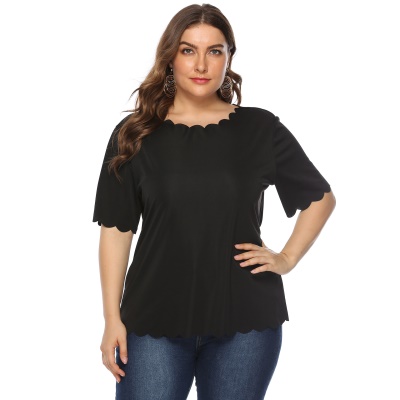 Top femme avec bord ondulé couleur unie tissu Goni droit