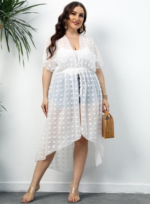robe Cardigan à bretelles en mousseline de soie à pois pour femmes