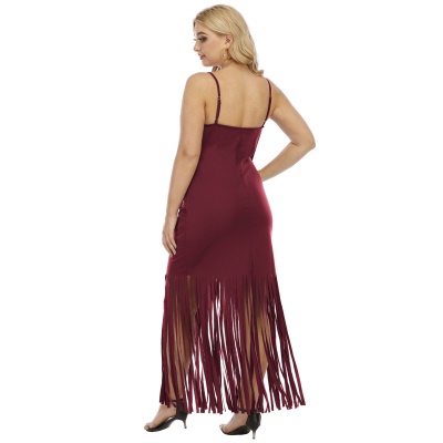 Robe longue avec bretelles et franges