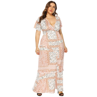 Robe femme imprimée en V profond fendue taille fermée