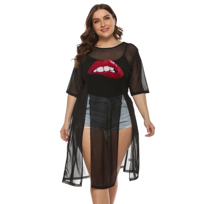 Femme robe perspective filé filé fendue lèvres autocollant