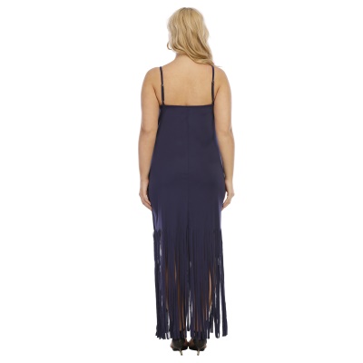 Robe longue avec bretelles et franges