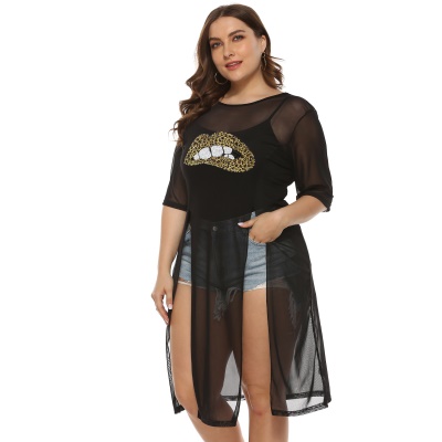 Femme robe perspective filé filé fendue lèvres autocollant