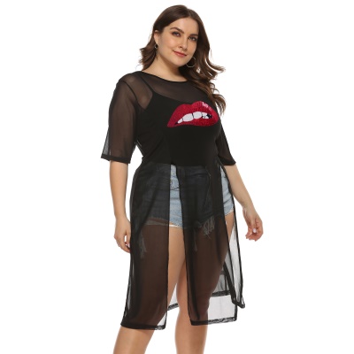 Femme robe perspective filé filé fendue lèvres autocollant