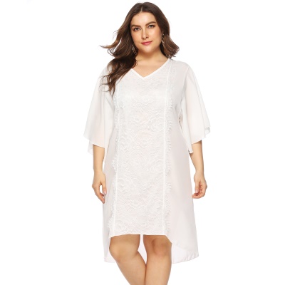 Robe femme dentelle patchwork mousseline manches cornes