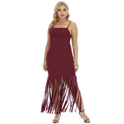 Robe longue avec bretelles et franges
