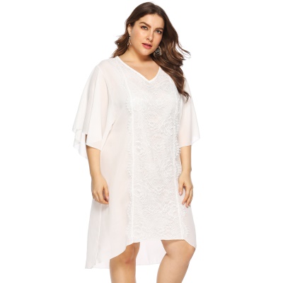 Robe femme dentelle patchwork mousseline manches cornes