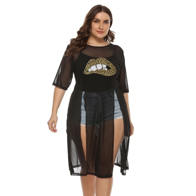 Femme robe perspective filé filé fendue lèvres autocollant