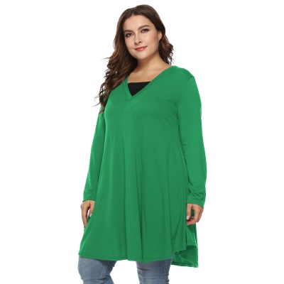 Robe femme col V type coton mélangé couleur unie