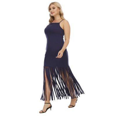 Robe longue avec bretelles et franges