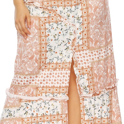 Robe femme imprimée en V profond fendue taille fermée