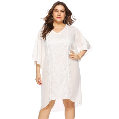 Robe femme dentelle patchwork mousseline manches cornes