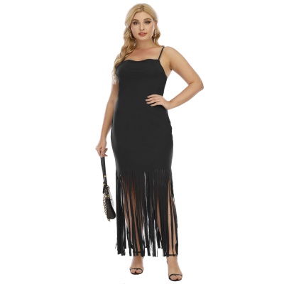 Robe longue avec bretelles et franges